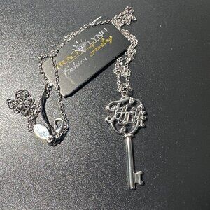 Traci Lynn Necklace Faith Key Pendant Long length Silver Tone NWT